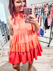 Coral Colorblock Tiered Dress