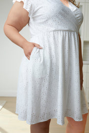 Rebecca Ruffle Sleeve Eyelet Dress-#1-White
