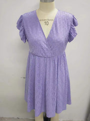 Rebecca Ruffle Sleeve Eyelet Dress-#4-Lavender
