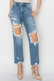 RISEN High Rise Distressed Crop Straight Jeans
