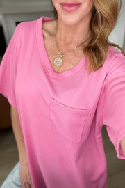 Short Sleeve V-Neck Top in Pink