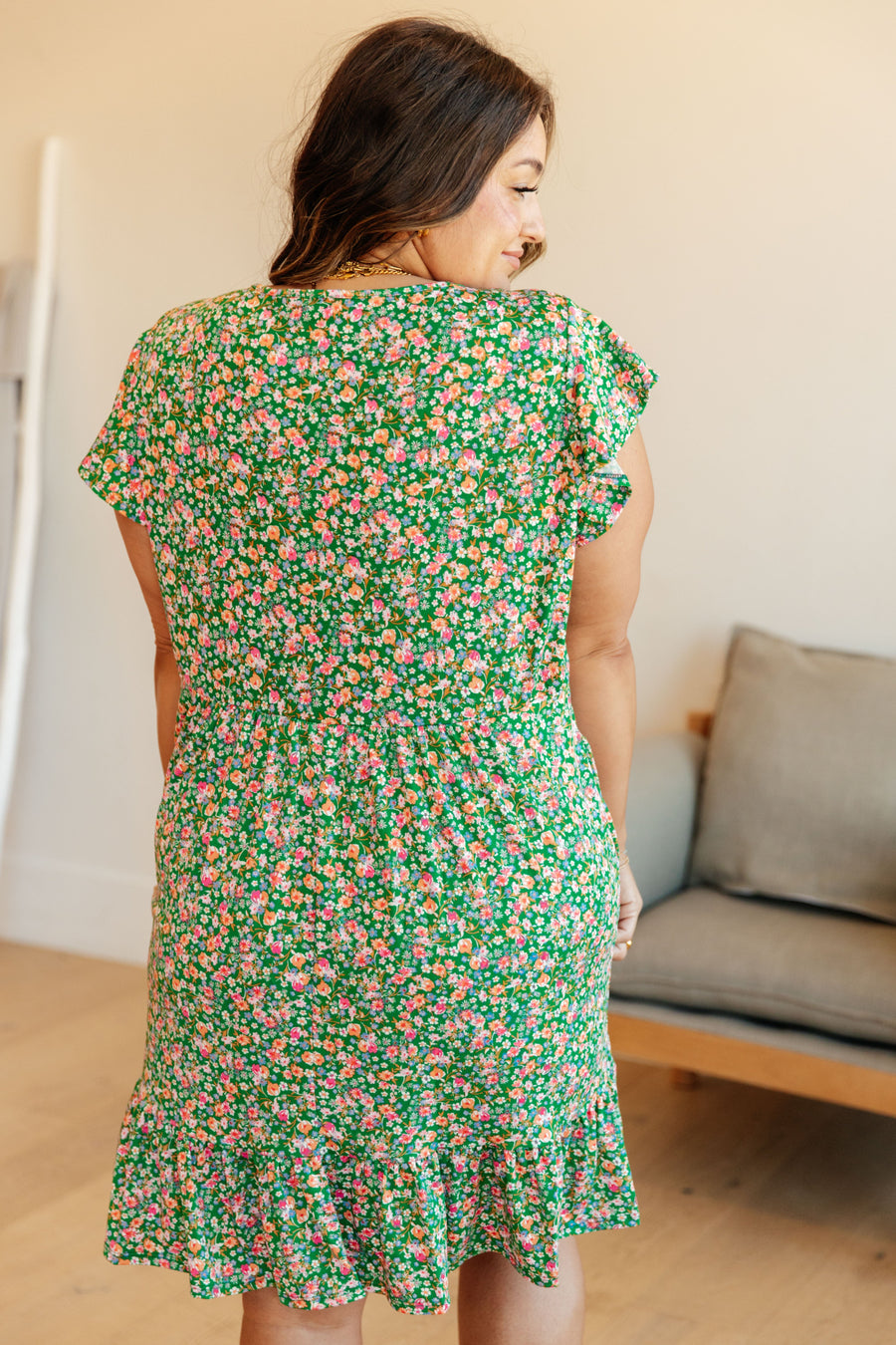 Spring Floral Dress in Green