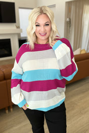 Burgundy + Blue Striped Sweater