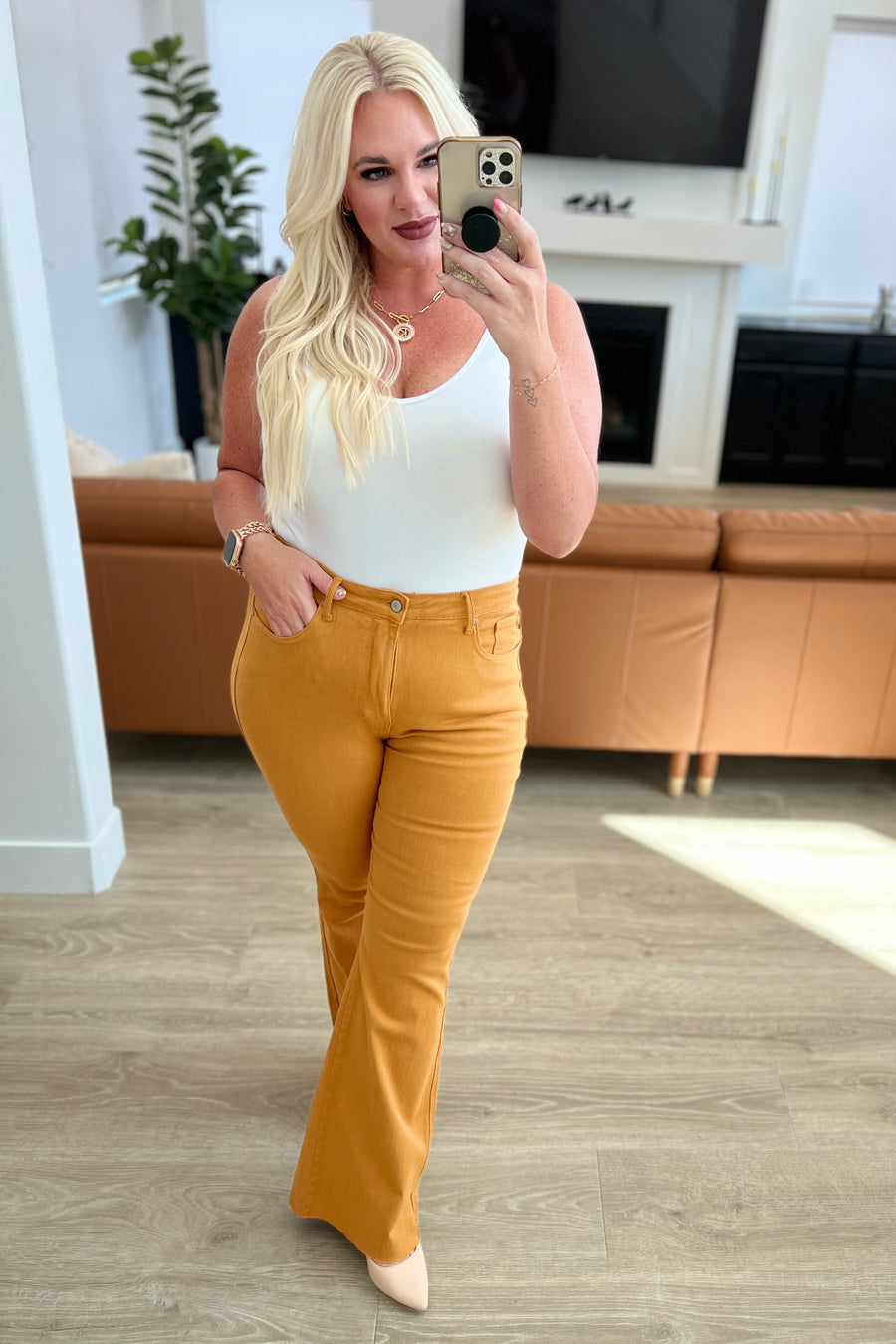 Judy Blue Mustard Tummy Control Flares