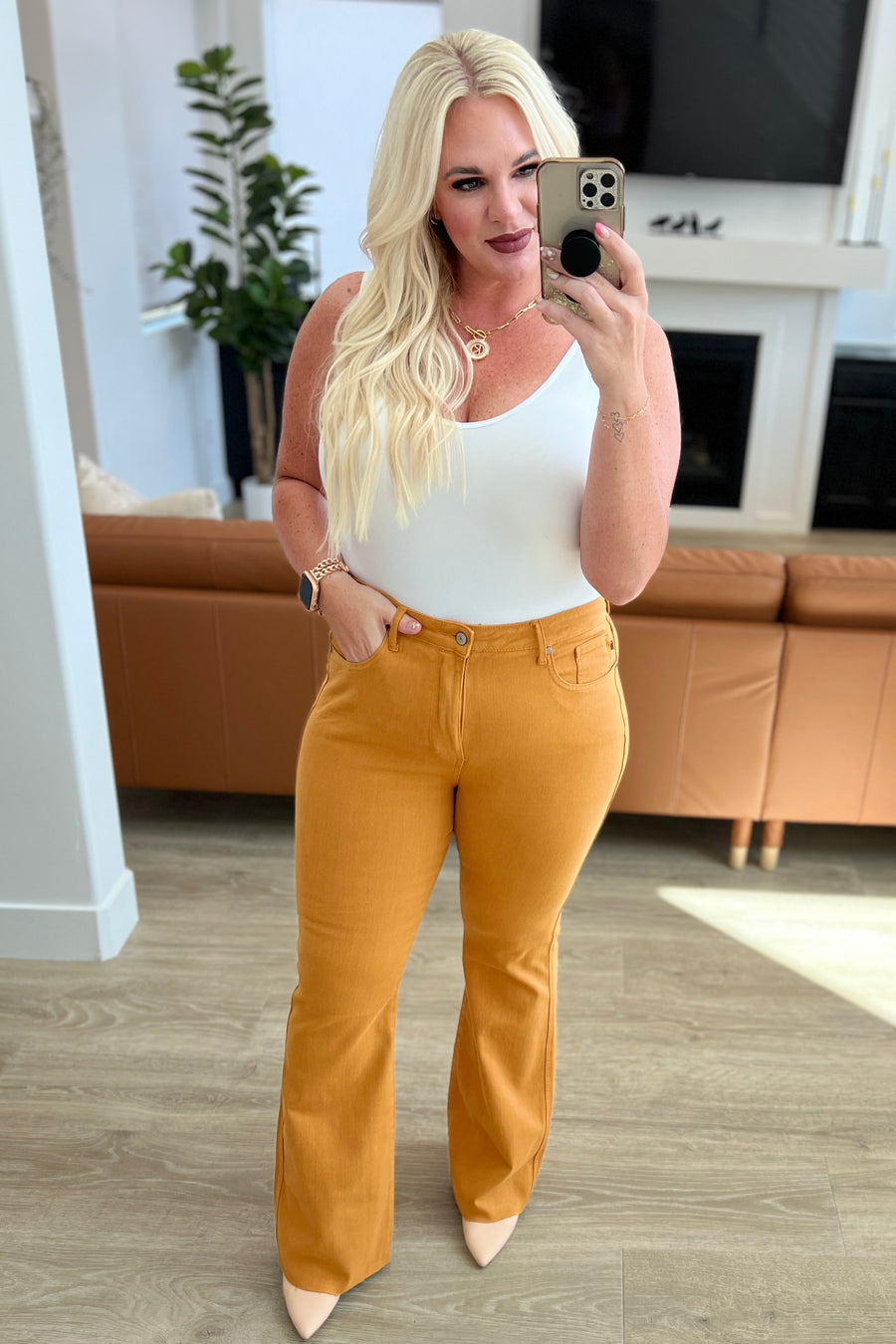 Judy Blue Mustard Tummy Control Flares