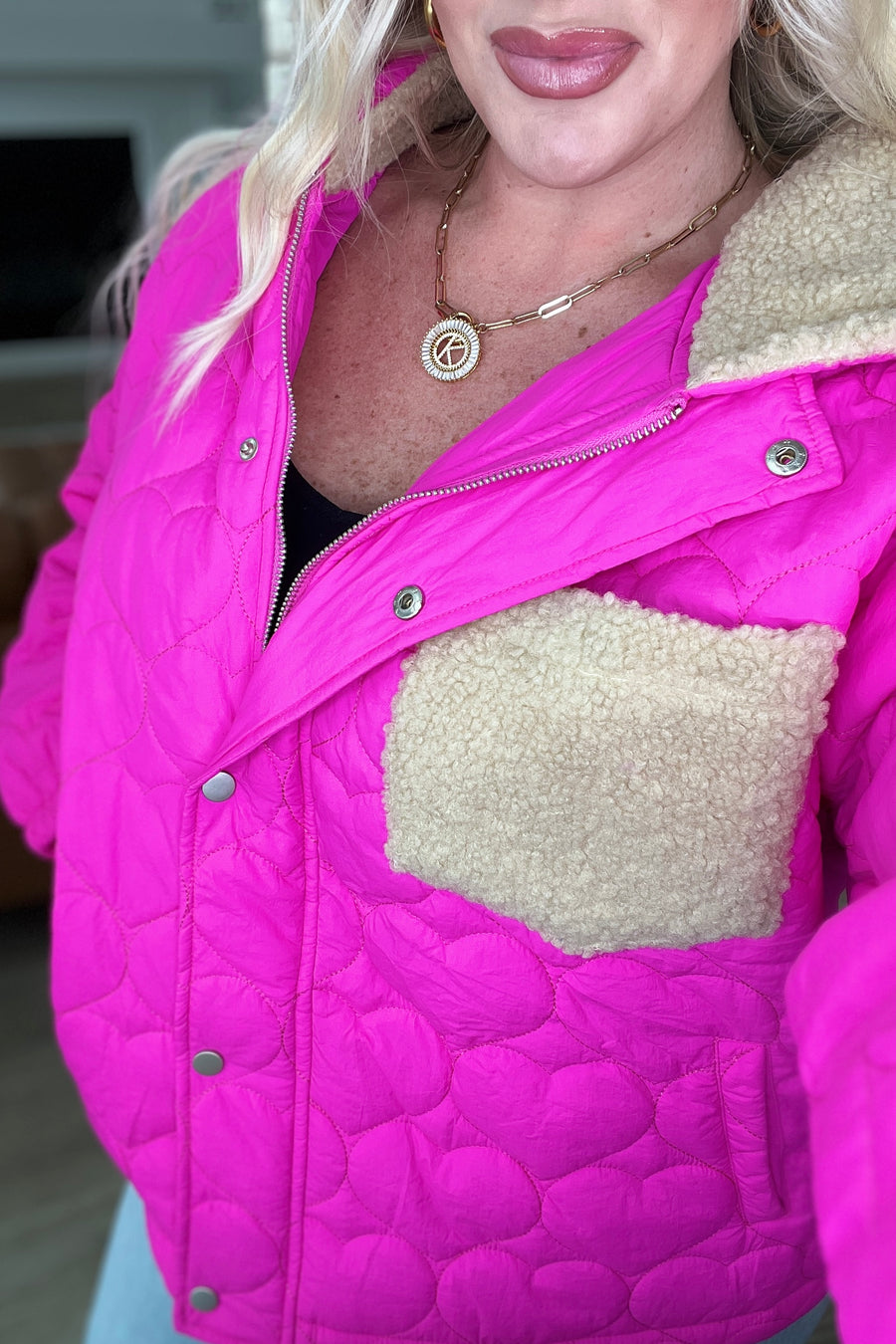 Puffer Jacket in Neon Pink