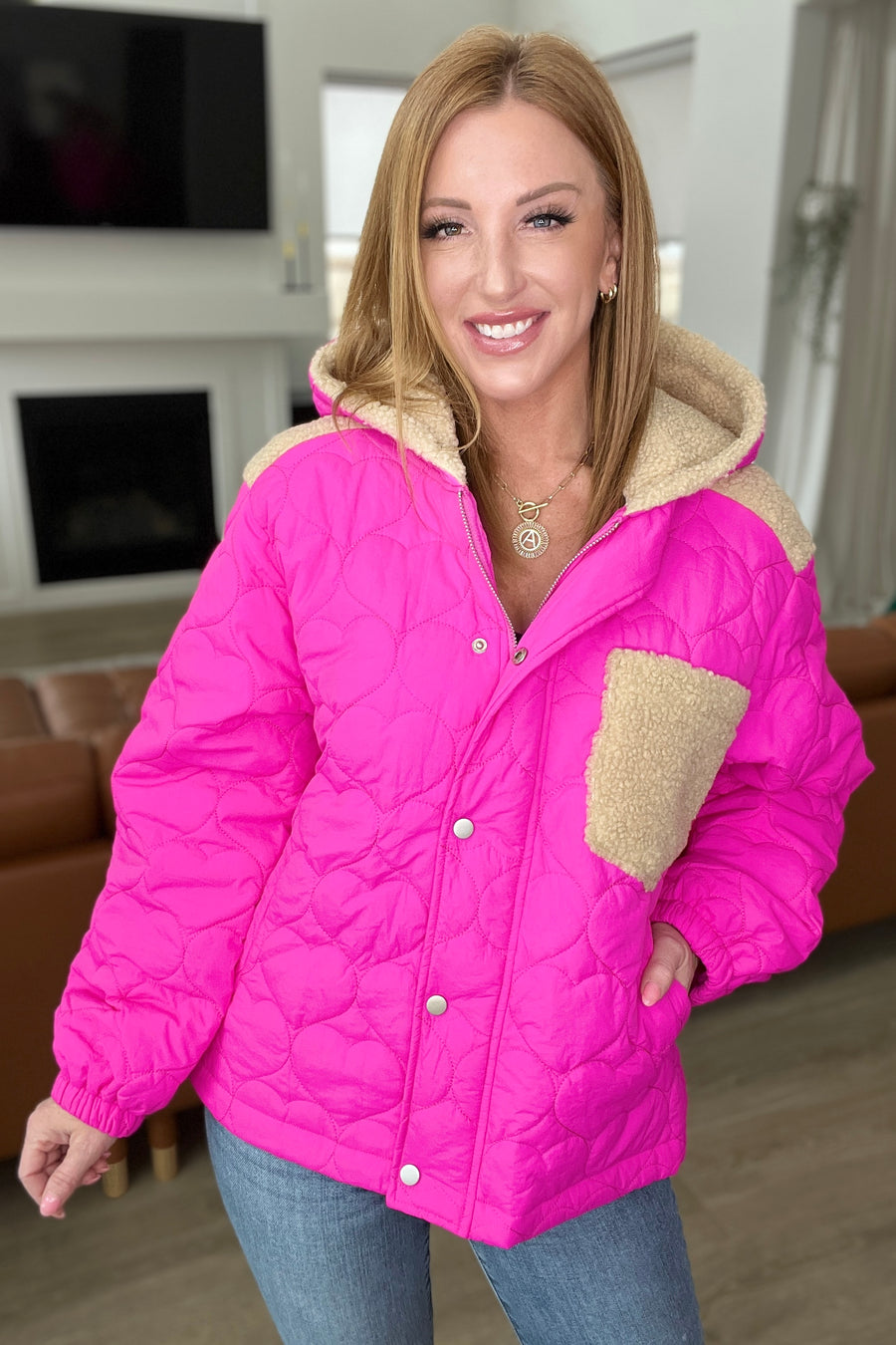 Puffer Jacket in Neon Pink