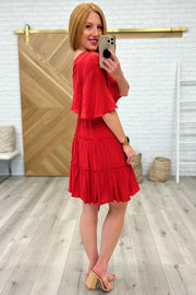 Red Flutter Sleeve Dress
