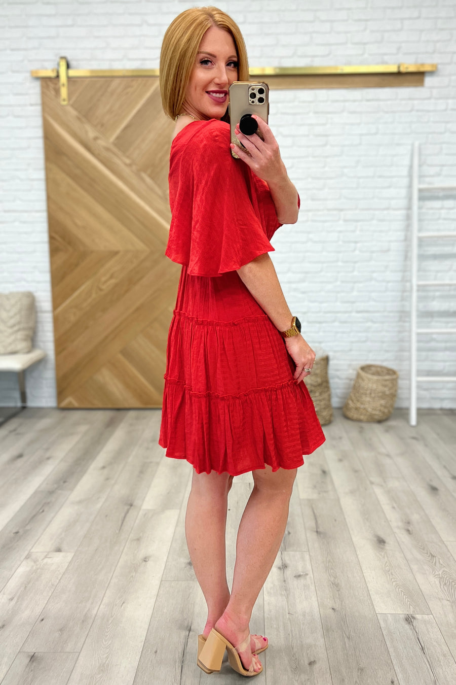Red Flutter Sleeve Dress