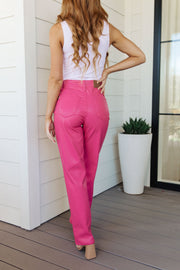 Judy Blue Hot Pink Tummy Control Vegan Leather Pants