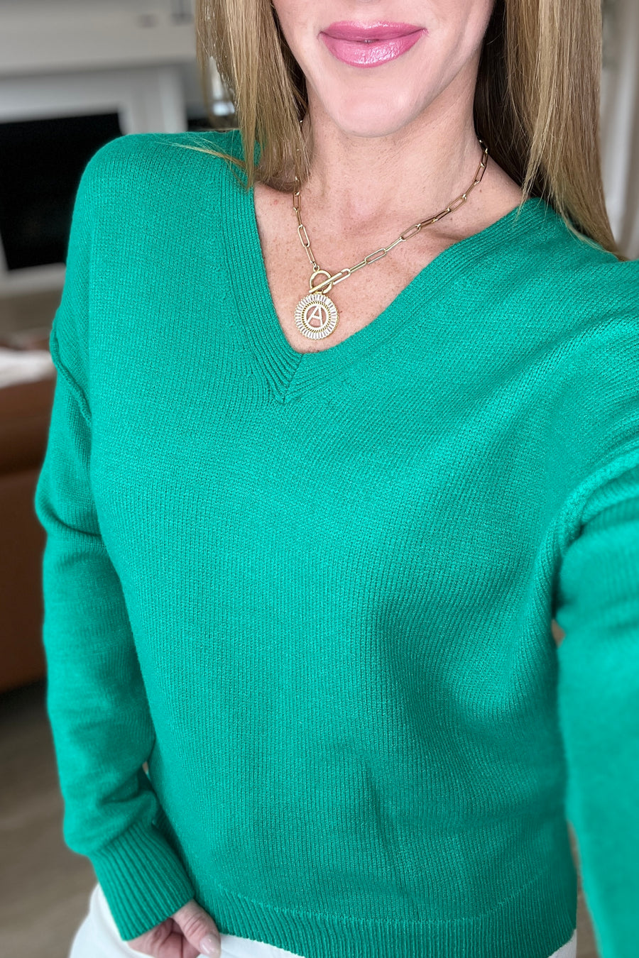 Cozy V-Neck Sweater in Green