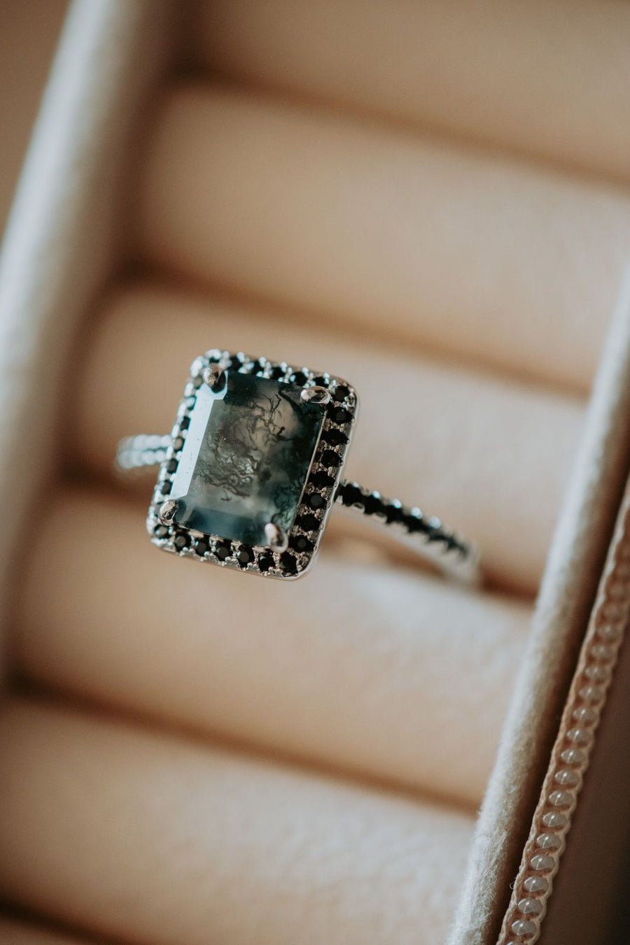 Bonnie Black Spinel Moss Agate Sterling Silver Ring