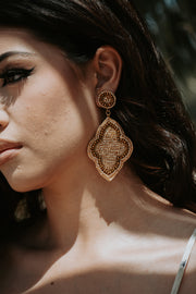 Moroccan Seed Bead Felt Back Earrings in Gold