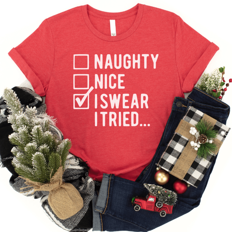 Envy Stylz Boutique Women - Apparel - Shirts - T-Shirts Naughty Nice I Swear I Tried Soft Graphic Tee