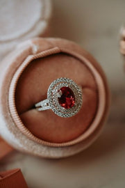 Kate Ruby Oval Halo Sterling Silver Ring