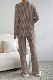 Ribbed V-Neck Top and Pants Set