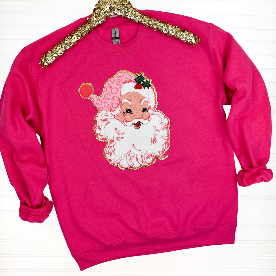 PREORDER: Santa Chenille Patch Sweatshirt (Light Skin) in Assorted Colors
