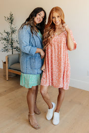 Spring Sleeve Dress in Coral Floral