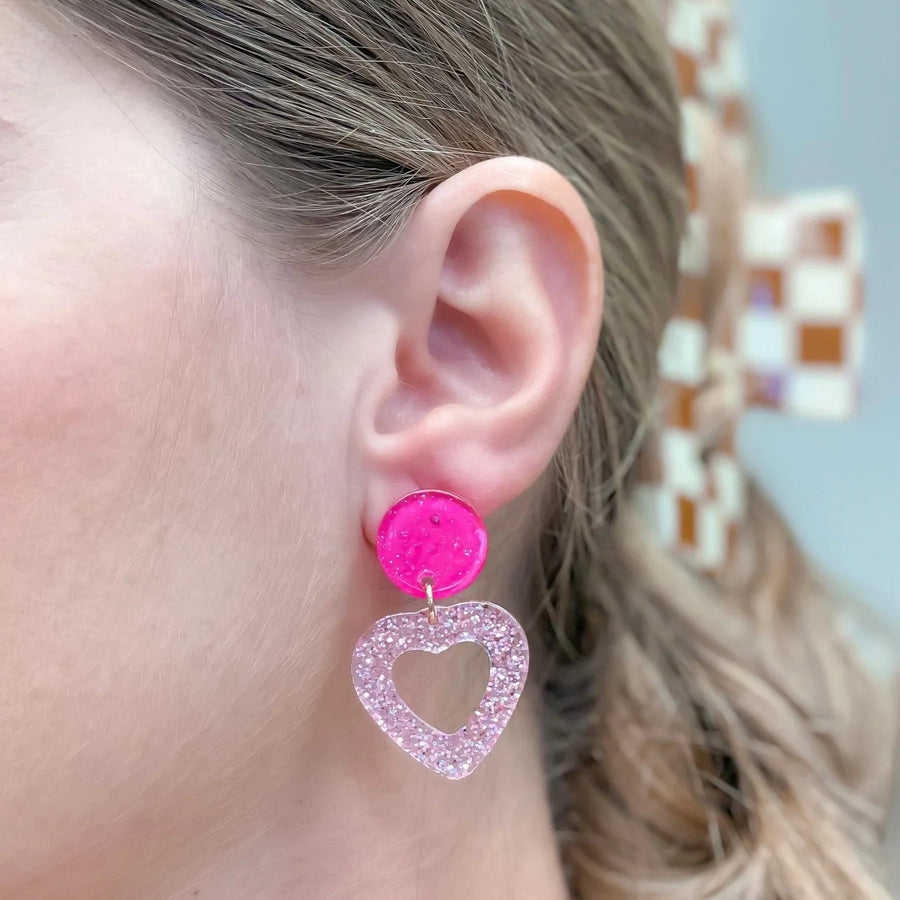 PREORDER: Glitter Acrylic Open Heart Dangle Earrings