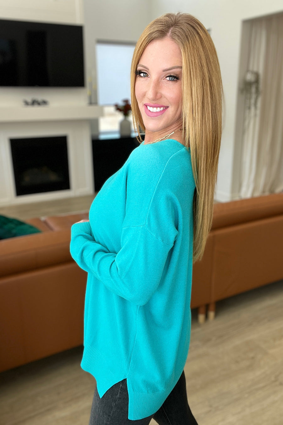Turquoise Front Seam Sweater