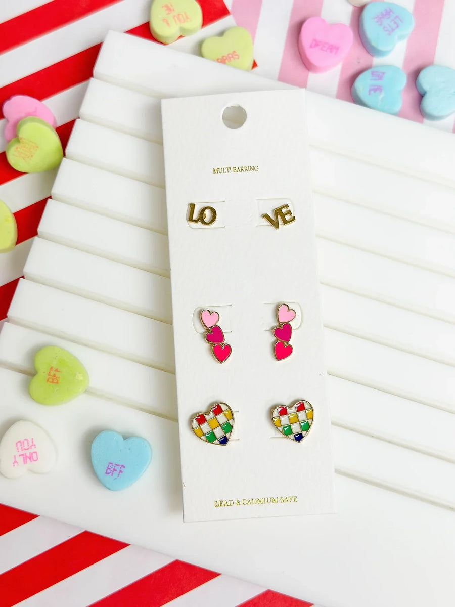 PREORDER: LOVE Heart Trio Earring Packs in Assorted Colors