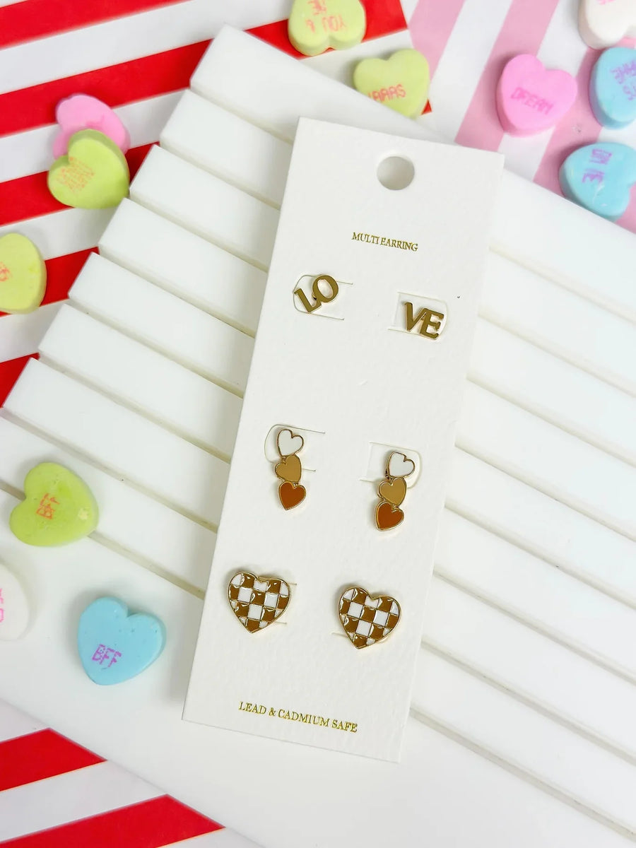 PREORDER: LOVE Heart Trio Earring Packs in Assorted Colors