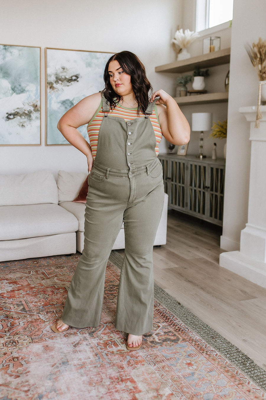 Judy Blue Control Top Olive Overalls