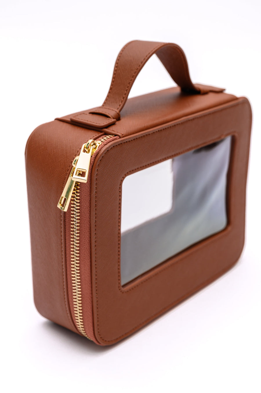 Leather Travel Cosmetic Case in Camel
