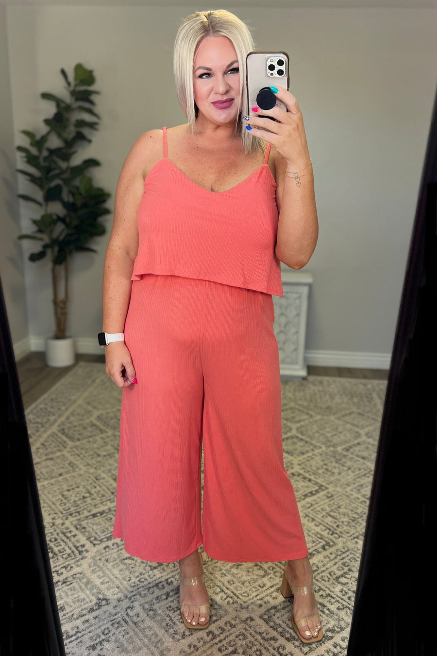 Coral Ribbed Jumpsuit