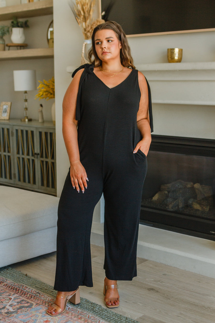 Black Ribbed Jumpsuit