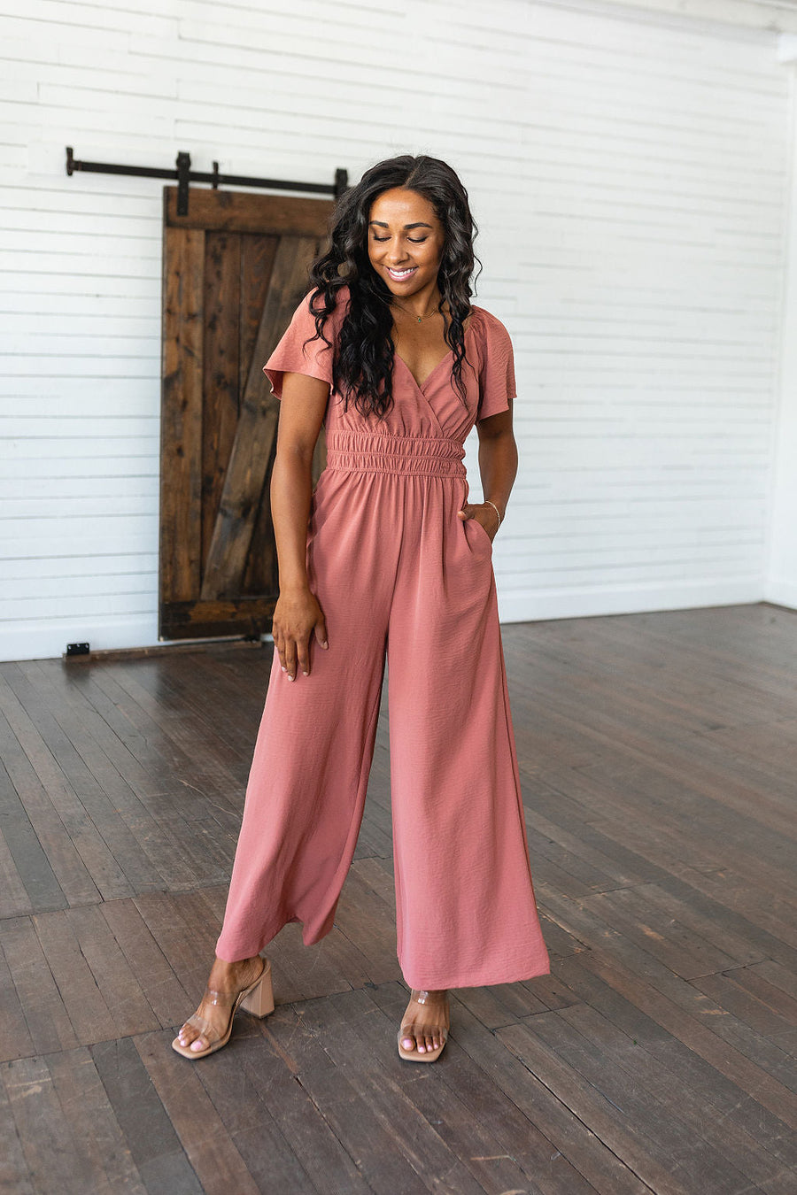 Mauve Ruched Jumpsuit